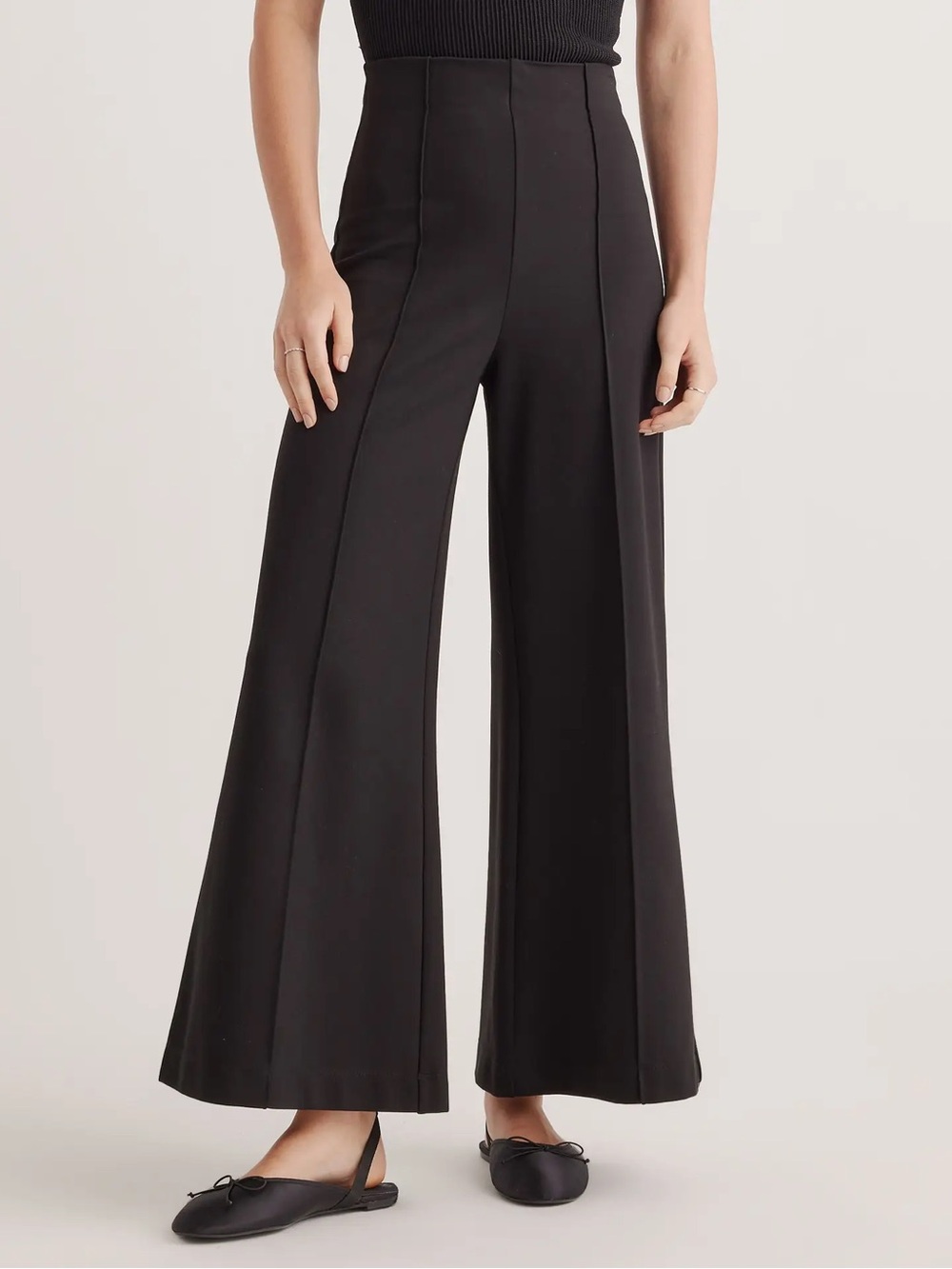 Quince Ultra Stretch Ponte Super Wide Leg Ankle Pants Black